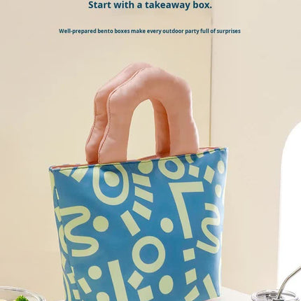 Insulated Lunch Bag Tote Fashion Graffiti Print with Soft Padded Handle Waterproof Thermal Cooler Bento Case for Work School and Picnics Blue with Purple Handle