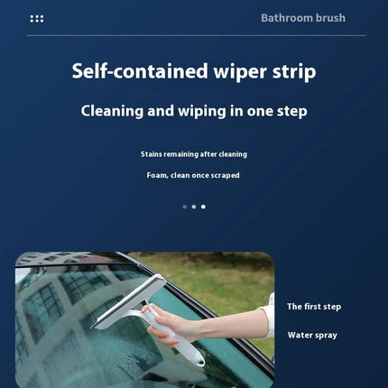 White 3-in-1 Window Squeegee with Built-in Spray Bottle - Dual Sided Sponge Glass Cleaner - Streak Free Tool for Shower Screens, Mirrors & Car Windows
