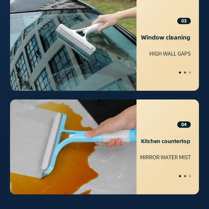 White 3-in-1 Window Squeegee with Built-in Spray Bottle - Dual Sided Sponge Glass Cleaner - Streak Free Tool for Shower Screens, Mirrors & Car Windows