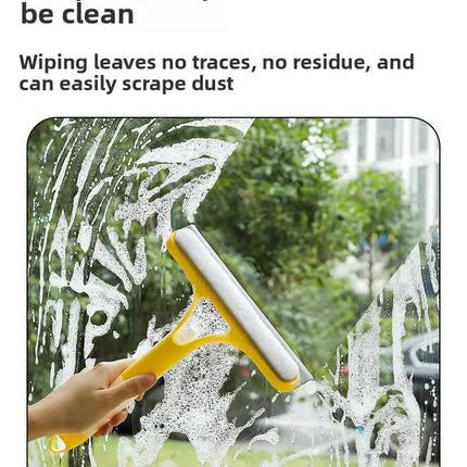 Yellow 3-in-1 Window Squeegee with Built-in Spray Bottle - Dual Sided Sponge Glass Cleaner - Streak Free Tool for Shower Screens, Mirrors & Car Windows