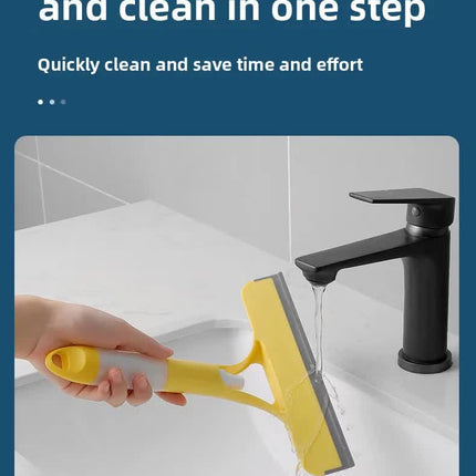 Yellow 3-in-1 Window Squeegee with Built-in Spray Bottle - Dual Sided Sponge Glass Cleaner - Streak Free Tool for Shower Screens, Mirrors & Car Windows