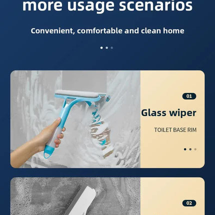 Yellow 3-in-1 Window Squeegee with Built-in Spray Bottle - Dual Sided Sponge Glass Cleaner - Streak Free Tool for Shower Screens, Mirrors & Car Windows
