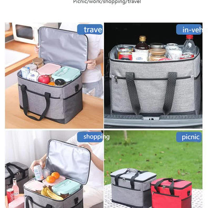 Large 30L Insulated Cooler Bag - Leakproof Thermal Lunch Tote with Shoulder Strap - Heavy Duty Grey Picnic Box for Beach, Camping & Work