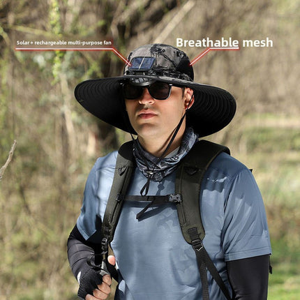 Black Dual Solar Fan Hat with Rechargeable Battery - Wide Brim UPF 50+ Sun Protection Bucket Hat for Fishing & Outdoor Work