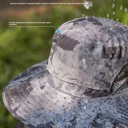 Dual Solar Fan Hat with Rechargeable Battery - Wide Brim UPF 50+ Sun Protection Bucket Hat - Green Ink Pattern for Fishing & Camping