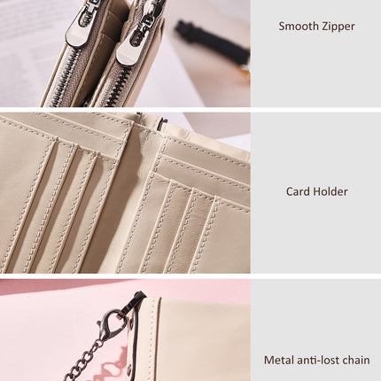 Genuine Leather Double Zipper Wallet - Green RFID Blocking Bifold Card Holder - Vintage Cowhide Purse with Coin Pockets (13cm)