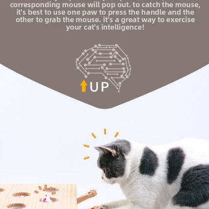 Interactive Wooden Cat Toy Whack-A-Mole Box - Solid Pine Cloud Puzzle with Pop-Up Cartoon Figures - Mental Enrichment & Bonding Game for Indoor Cats