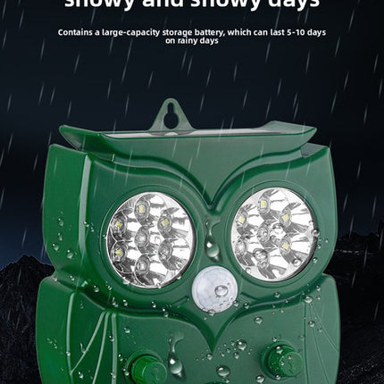 Solar Ultrasonic Animal Repeller - Owl Design with 14 LED Flashing Lights - Outdoor Motion Sensor Deterrent for Birds, Cats, Dogs & Rodents - 5 Adjustable Modes with USB Charging