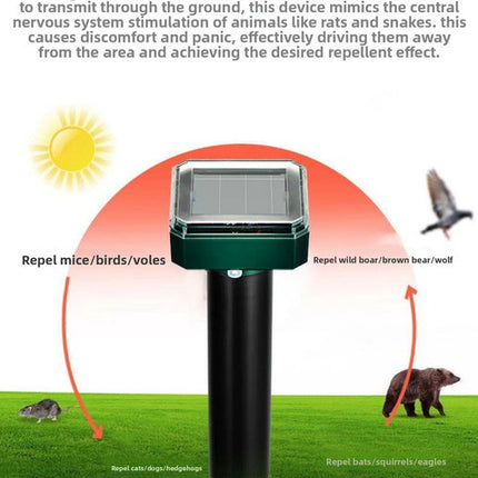 3PCS Solar Sonic Snake & Rodent Repeller Stakes - Mixed Set (Square, Round & Octagonal) - Outdoor Waterproof Ground Vibration Pest Control for Garden & Lawn - Green