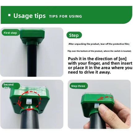 3PCS Solar Sonic Snake & Rodent Repeller Stakes - Mixed Set (Square, Round & Octagonal) - Outdoor Waterproof Ground Vibration Pest Control for Garden & Lawn - Green