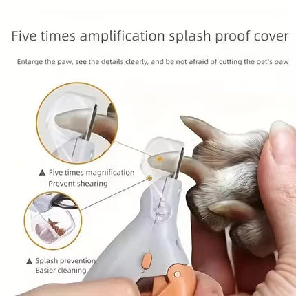 Illuminated Pet Nail Clippers with 5x Magnifier & LED Light - Professional Safety Claw Trimmer for Dogs & Cats - Non-Slip ABS Handle with Nail Catcher - Grey