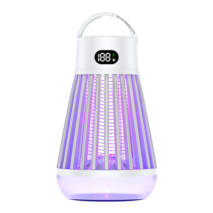 2-in-1 Rechargeable Mosquito Zapper & Camping Lantern - 2000V Electric Insect Killer with Smart Digital Display - 2000mAh Battery Portable Bug Trap for Outdoor Tent Patio & Home - IPX5 Waterproof - White