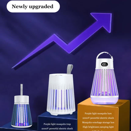 2-in-1 Rechargeable Mosquito Zapper & Camping Lantern - 2000V Electric Insect Killer with Smart Digital Display - 2000mAh Battery Portable Bug Trap for Outdoor Tent Patio & Home - IPX5 Waterproof - White