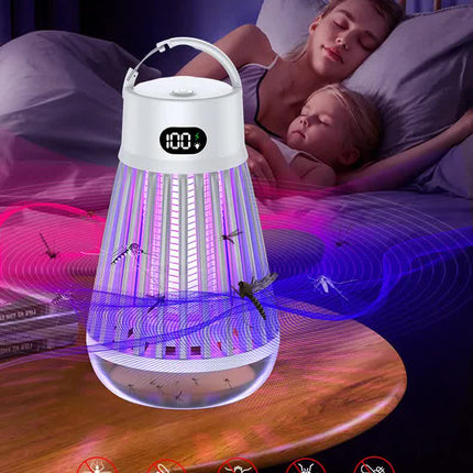 2-in-1 Rechargeable Mosquito Zapper & Camping Lantern - 2000V Electric Insect Killer with Smart Digital Display - 2000mAh Battery Portable Bug Trap for Outdoor Tent Patio & Home - IPX5 Waterproof - White
