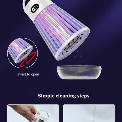 2-in-1 Rechargeable Mosquito Zapper & Camping Lantern - 2000V Electric Insect Killer with Smart Digital Display - 2000mAh Battery Portable Bug Trap for Outdoor Tent Patio & Home - IPX5 Waterproof - White