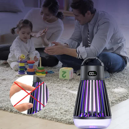 2-in-1 Rechargeable Mosquito Zapper & Camping Lantern - 2000V Electric Insect Killer with Smart Digital Display - 2000mAh Battery Portable Bug Trap for Outdoor Tent Patio & Home - IPX5 Waterproof - White