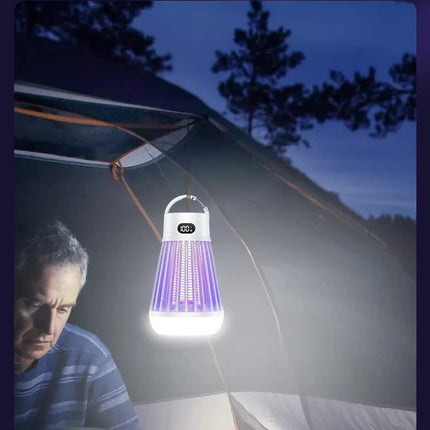 2-in-1 Rechargeable Mosquito Zapper & Camping Lantern - 2000V Electric Insect Killer with Smart Digital Display - 2000mAh Battery Portable Bug Trap for Outdoor Tent Patio & Home - IPX5 Waterproof - White