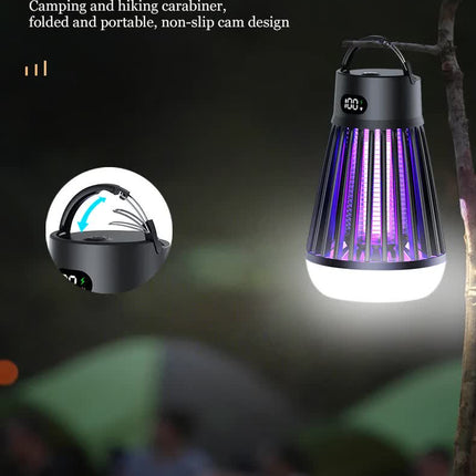 2-in-1 Rechargeable Mosquito Zapper & Camping Lantern - 2000V Electric Insect Killer with Smart Digital Display - 2000mAh Battery Portable Bug Trap for Outdoor Tent Patio & Home - IPX5 Waterproof - White