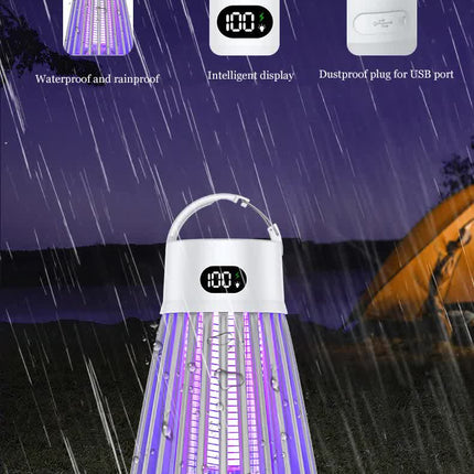 2-in-1 Rechargeable Mosquito Zapper & Camping Lantern - 2000V Electric Insect Killer with Smart Digital Display - 2000mAh Battery Portable Bug Trap for Outdoor Tent Patio & Home - IPX5 Waterproof - White