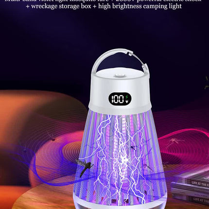 2-in-1 Rechargeable Mosquito Zapper & Camping Lantern - 2000V Electric Insect Killer with Smart Digital Display - 2000mAh Battery Portable Bug Trap for Outdoor Tent Patio & Home - IPX5 Waterproof - Black