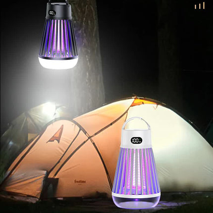 2-in-1 Rechargeable Mosquito Zapper & Camping Lantern - 2000V Electric Insect Killer with Smart Digital Display - 2000mAh Battery Portable Bug Trap for Outdoor Tent Patio & Home - IPX5 Waterproof - Black