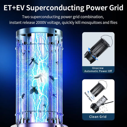 2-in-1 Rechargeable Mosquito Zapper & Camping Lantern - 3600mAh Battery - 2000V Electric Insect Killer with Bionic Trap Technology - Waterproof Outdoor Bug Trap - Black