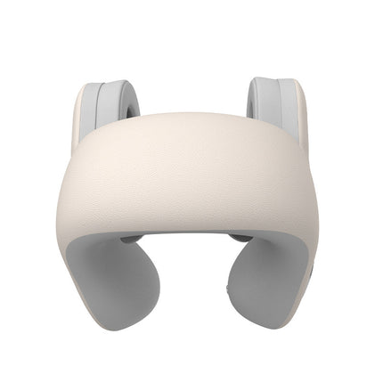 Smart 4-in-1 Travel Neck Pillow with ANC Headphones - Heated Vibration Massage & Bluetooth Audio - Memory Foam Support for Planes & Home - Beige