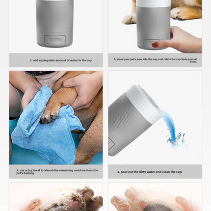 Portable Dog Paw Washer Cup - 360 Degree Muddy Foot Cleaner with Soft Bristles - Gentle Grooming Tool for Cats & Small to Medium Dogs - Grey