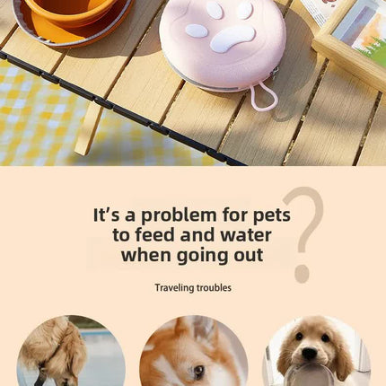 Portable Silicone Double Pet Bowl - Collapsible Travel Dog Feeder for Food & Water - 2 x 450ml Capacity with Zipper Case - Brown
