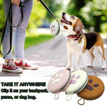 Portable Silicone Double Pet Bowl - Collapsible Travel Dog Feeder for Food & Water - 2 x 450ml Capacity with Zipper Case - Brown & Pink