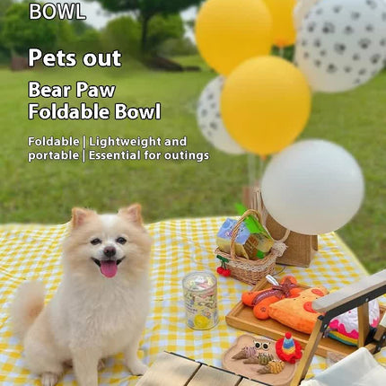 Portable Silicone Double Pet Bowl - Collapsible Travel Dog Feeder for Food & Water - 2 x 450ml Capacity with Zipper Case - Brown & Pink