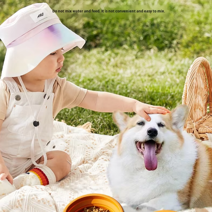 Portable Silicone Double Pet Bowl - Collapsible Travel Dog Feeder for Food & Water - 2 x 450ml Capacity with Zipper Case - Brown & Pink