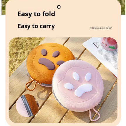 Portable Silicone Double Pet Bowl - Collapsible Travel Dog Feeder for Food & Water - 2 x 450ml Capacity with Zipper Case - Brown & Pink