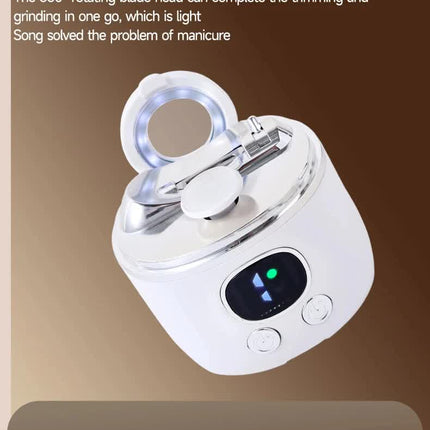 2-in-1 Electric Nail Clipper with Magnifying Glass & LED Light - Automatic Nail Trimmer & Polisher for Babies, Seniors & Adults - Safe USB Rechargeable Manicure Tool with Debris Storage - White