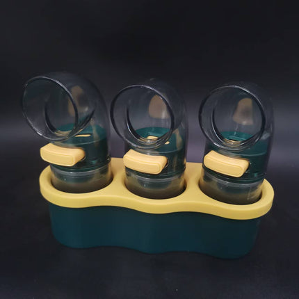 3 PCS Quantitative Salt & Spice Dispenser Set with Storage Base - 0.5g Precise Metering Shakers for Salt, Pepper & Spices - Push Button Portion Control Kitchen Organiser - Dark Green
