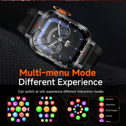 Rugged Outdoor Smart Watch for Men - 1100mAh Extra Long Battery with LED Flashlight & Compass - 2.01" HD Screen Bluetooth Calling IP68 Waterproof Fitness Tracker - Orange