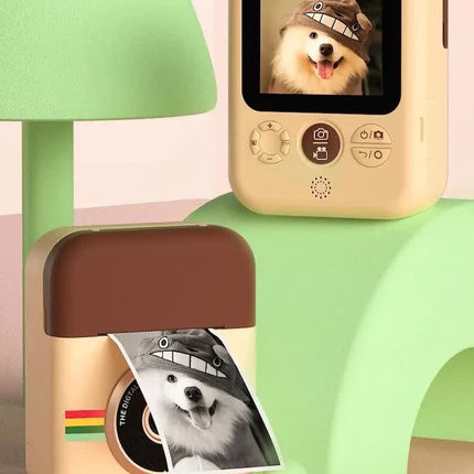 Kids Instant Print Camera with 3 Paper Rolls - Zero Ink Thermal Digital Camera & Video Recorder - 1080P Dual Lens Selfie Toy for Boys & Girls - Brown