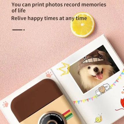 Kids Instant Print Camera with 3 Paper Rolls - Zero Ink Thermal Digital Camera & Video Recorder - 1080P Dual Lens Selfie Toy for Boys & Girls - Brown