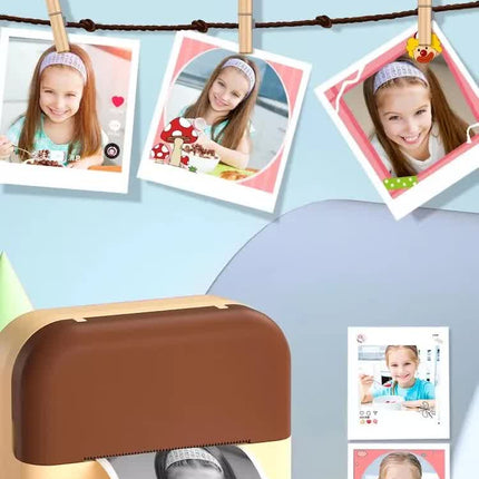 Kids Instant Print Camera with 3 Paper Rolls - Zero Ink Thermal Digital Camera & Video Recorder - 1080P Dual Lens Selfie Toy for Boys & Girls - Brown
