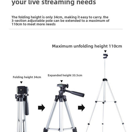 3120 Black Camera & Phone Tripod Stand - 110cm Lightweight Aluminium Portable Travel Mount with 3-Way Head & Universal Smartphone Holder - Adjustable Vlogging Gear - Black
