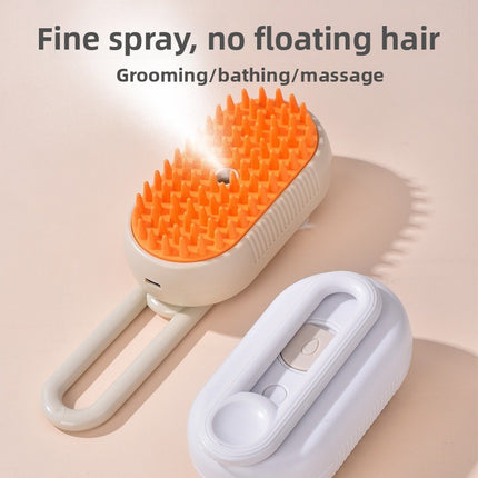2 Packs 3 in 1 Electric Pet Spray Comb with Rotatable Handle Anti Static Grooming Brush for Cats and Dogs Massage Deshedding Tool Khaki and White