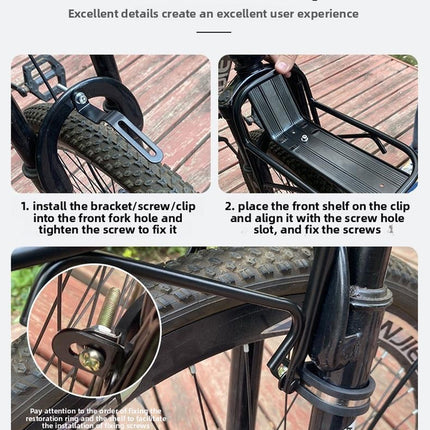 Universal Aluminium Bicycle Front Rack Carrier with Mounting Hose Clamps for MTB Fork Cargo Shelf Black