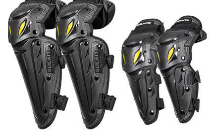SULAITE CE Level 1 Certified 4 Piece Motorcycle Protective Gear Set Silver Knee Pads and Elbow Guards Long Shin Armour Quick Release for Motocross Dirt Bike