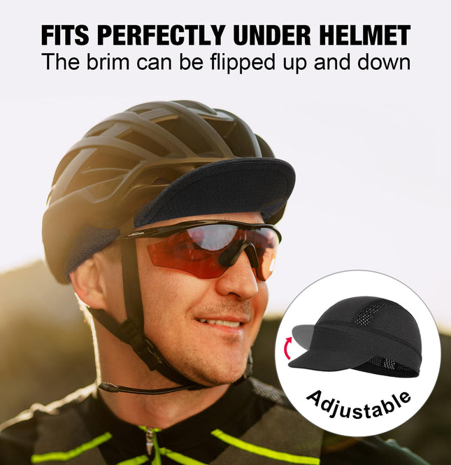 Black Mesh Cycling Cap Under Helmet Liner Breathable Skull Cap with Flip Up Brim Sun Shade Moisture – product detail