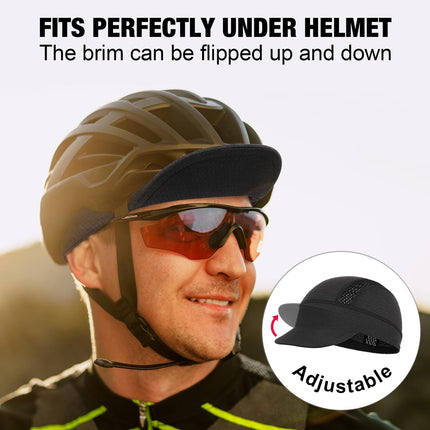 Blue Mesh Cycling Cap Under Helmet Liner Breathable Skull Cap with Flip Up Brim Sun Shade Moisture Wicking Hat for Bike Running Fits 55-60cm