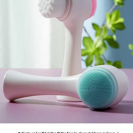 2-in-1 Dual Sided Facial Cleansing Brush Soft Microfiber & Silicone Scrubber Manual Face Washer Exfoliator Tool Blue for Deep Pore Cleaning