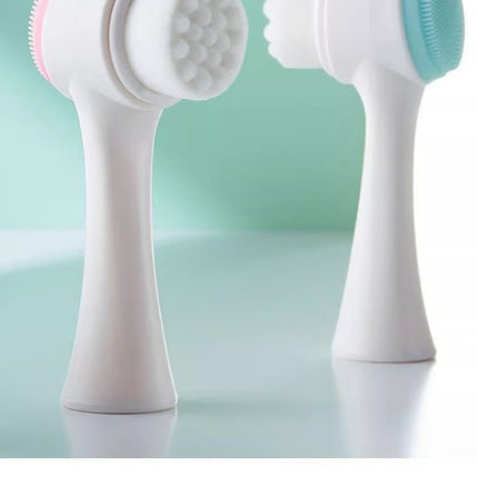 2-in-1 Dual Sided Facial Cleansing Brush Soft Microfiber & Silicone Scrubber Manual Face Washer Exfoliator Tool Blue for Deep Pore Cleaning