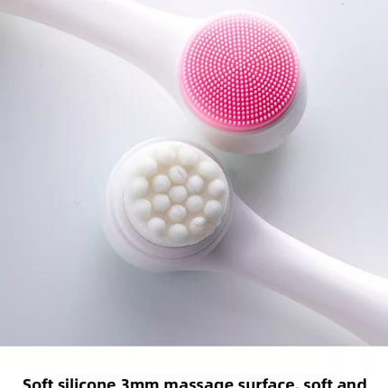 2-in-1 Dual Sided Facial Cleansing Brush Soft Microfiber & Silicone Scrubber Manual Face Washer Exfoliator Tool Blue for Deep Pore Cleaning