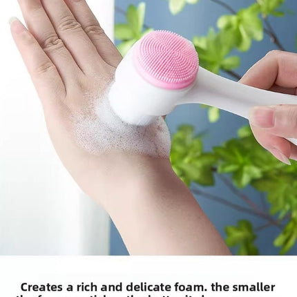 2-in-1 Dual Sided Facial Cleansing Brush Soft Microfiber & Silicone Scrubber Manual Face Washer Exfoliator Tool Blue for Deep Pore Cleaning