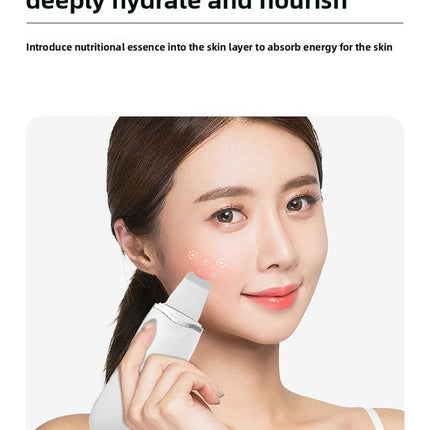 Ultrasonic Skin Scrubber Facial Spatula Blackhead Remover & Pore Cleaner with Ion EMS Lifting Mode Rechargeable Beauty Tool Ivory White